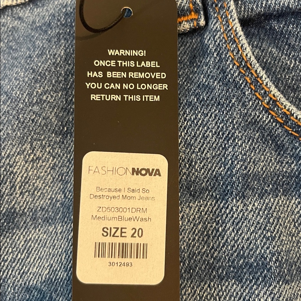 Fashion Nova | Because I Said So Destroyed Mom Jeans Medium Blue Wash Sz 20 - Picture 9 of 10